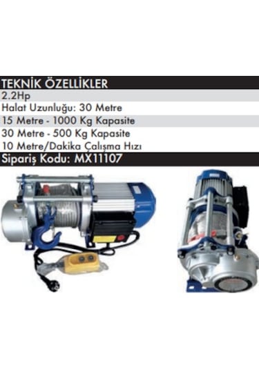 Max Extra Elektrikli Pratik Vinç 500-1000 Kg 220 Volt 15-30 Metre Mx11107