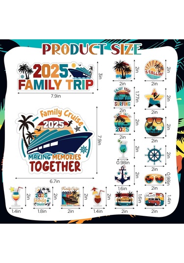 Geeroyoo 2025 Retro Gemi Turu Manyetik Kapı Sticker 18'li Set - Aile Turu Dekorasyonu, Araba Buzdolabı Uyumlu, Festivite Ve Tatil Temalı Grafikler