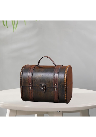 Homyl Biblo Kutusu Menteşeli Hazine Sandığı Süs Ahşap Siyah Kahverengi