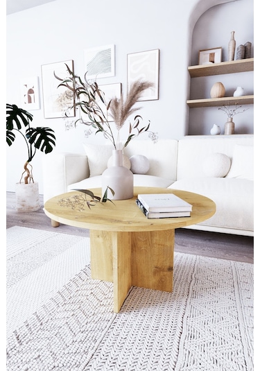Nova Tekli Orta Sehpa, İskandinav Stil, Bohem, 72 Cm - Safir Meşe
