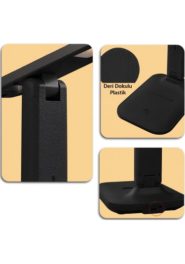 Şarjlı Masa Lambası 3 Renk Dokunmatik Telefon Standlı Kademeli Çalışma Okuma Işığı Lambası 9w Siyah Siyah