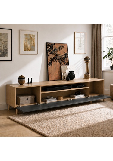 Legno Premium 180cm Modern Tv Ünitesi Safir-ant Antrasit - Safir Meşe