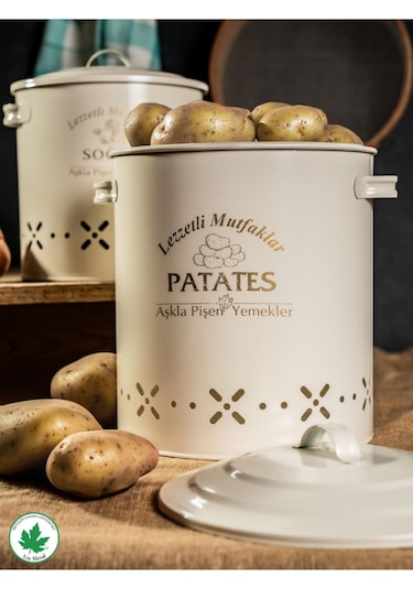 Lüx Metal Patates Soğanlık Kovası Sebze Saklama Kabı Krem Siyah