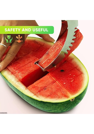 Yeşil Karpuz Dilimleme Kesici Paslanmaz Çelik Renk Kaymaz Plastik Sarma Kolu Zarar Vermez Eller Kavun Mutfak Meyve Kesme Aleti Yeşil