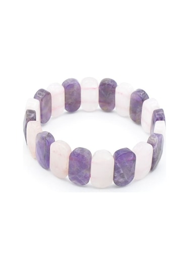 Murty99 Oval Hakiki Pembe Kuvars Ametist Taşı Bileklik Mor