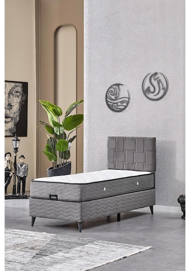 Evdemo Vizyon Tek Kişilik Baza Başlık Set Gri 90 190 90 x 190