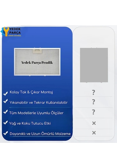 Kumtel Uyumlu Da6-835 Aspiratör Davlumbaz Alüminyum Yağ Filtresi