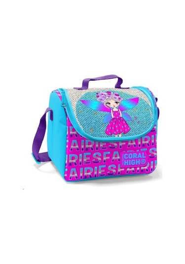 Coral High Pembe Mavi Peri Desenli Simli Thermo Beslenme Çantası 22766