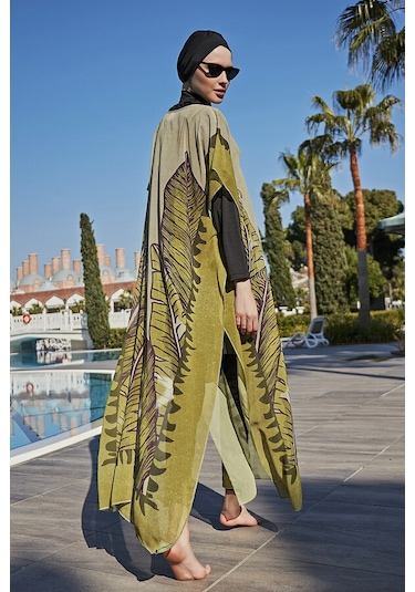 Remsa Mayo Remsa Tesettür Mayo Üzerine Tasarım Tek Kaftan Pareo Rdp001 Dev Yapraklar Yeşil