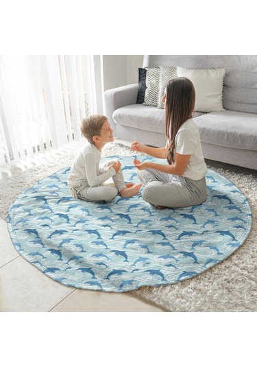 Yunus Desenli 60 İnç Yuvarlak Flanel Battaniye, Yumuşak, Hafif, Ev Seyahat-a21 Dolphin Wave Silhouette