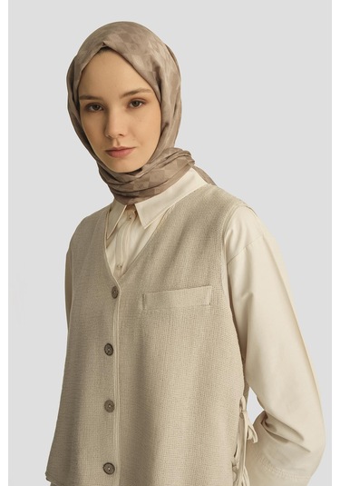 Armine Hasır Dokulu Yelekli Takım 25y6028 Aytaşı Bej