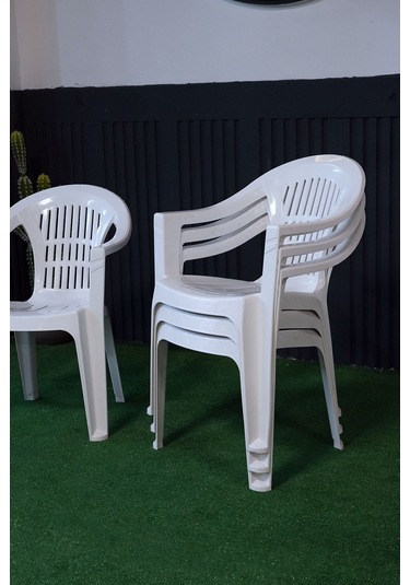 Plastik Bahar Kollu Bahçe Balkon Koltuk Beyaz 6 Adet Beyaz