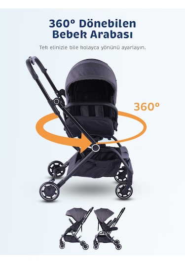 Baby Storch - F8 Model 360 Derece Dönebilen Bebek Arabası - Gri