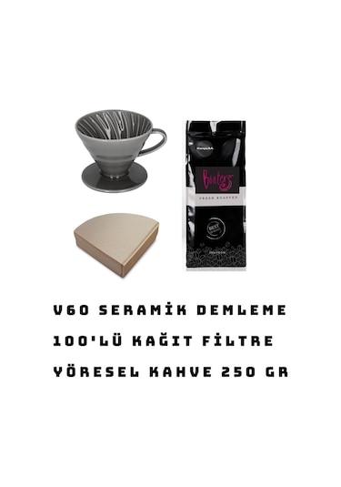 V60 Demleme Seti Seramik Dripper + 100'lü Filtre + Kahve