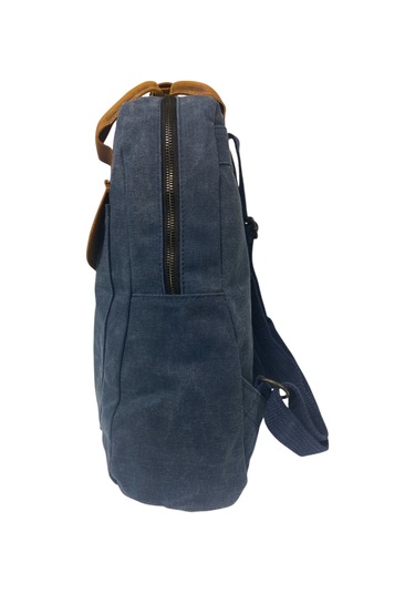 Vintage Deri Kanvas Su Geçirmez Disayn Unisex Gezi Okul Kamp Seyahat Sırt Çantası 28x39cm Lacivert