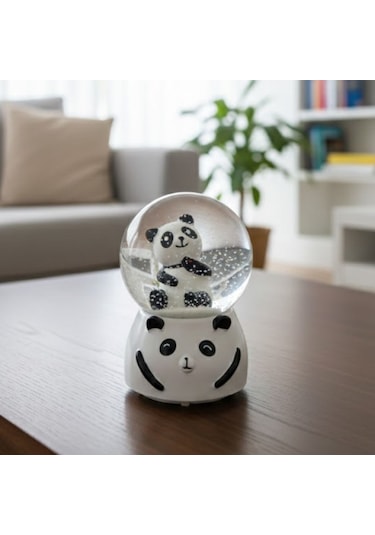 Pilli Işıklı Müzikli Kar Küresi Sevimli Panda Figürlü Eğlenceli M