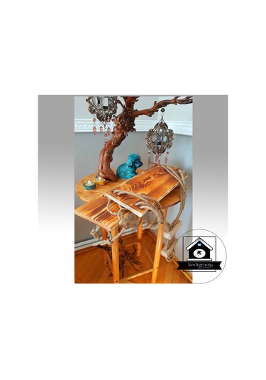 Raf - Walnut Masif Duvar Rafı - Jüt Raf - Kitaplık - Çiçeklik