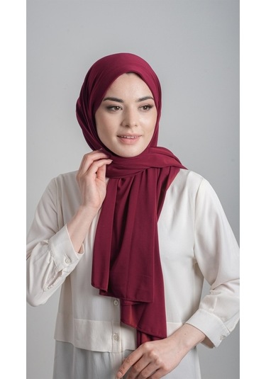 Bordo Pratik Hazır Geçmeli Eşarp Sandy Kumaş Sade 1817_16 Bordo