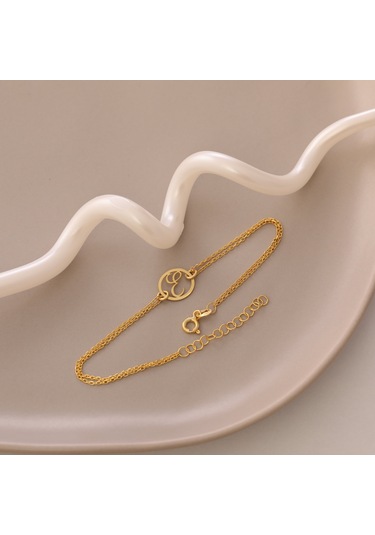 Vaoov 925 Ayar Gümüş Harfli Çift Zincirli Bileklik Altın