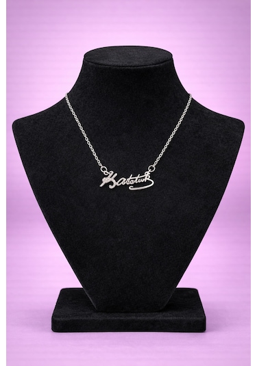 Atatürk İmza Model Taşlı Silver Renk Kolye