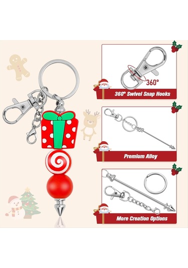 Gatherco 25 Parça Boncuklu Anahtarlık Bar Seti, Kendin Yap İçin Yeniden Kapatılabilir Hediye Çantasıyla Birlikte Gümüş Boncuklu Anahtarlık, Kolye Anahtarlık Yapımı İçin