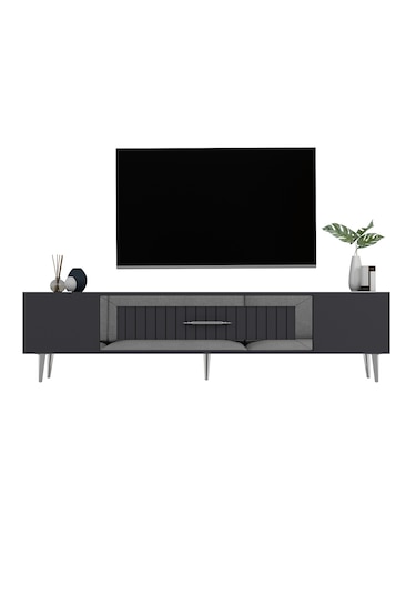 Lahor Tv Sehpası Tv Ünitesi 150 Cm Antrasit Gümüş
