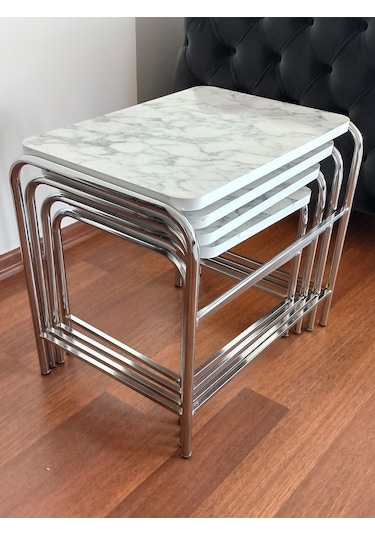 Beyaz Mermer Desen Zigon Sehpa 1. Kalite Krom Nikelaj Tse E1 Onaylı Malzeme Üreticiden Mermer