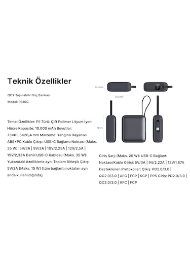 10000mah 35w Powerbank Siyah - Hızlı Şarj - Taşınabilir Güç Kaynağı - Taşınabilir Şarj Cihazı Siyah