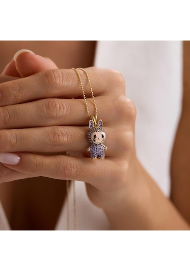 Labubu Kolye 14 Ayar Mor 2,5-1,5 Cm T14395 Renkli