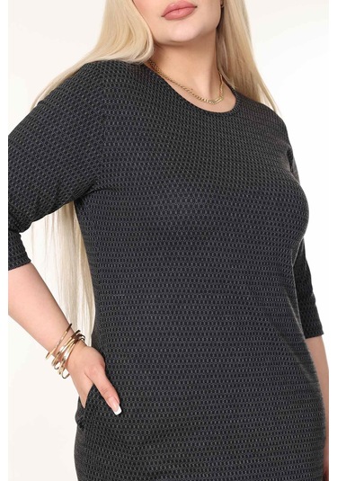 Çift Cepli Kışlık Büyük Beden Esnek Elbise 9d-2631 Siyah