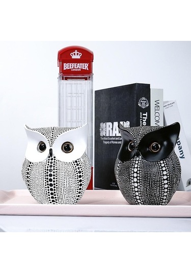 Opulentliving 1 Adet Reçine Baykuş Heykelcik, Siyah, Yaratıcı Dekoratif Figür, Ev Dekoru, Hediye Odaklı