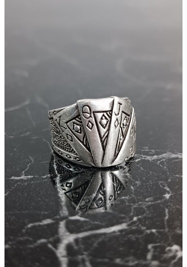 İskambil Poker Briç Oyun Kağıdı Şekilli Erkek Yüzük Gümüş Kaplama Çok Renkli