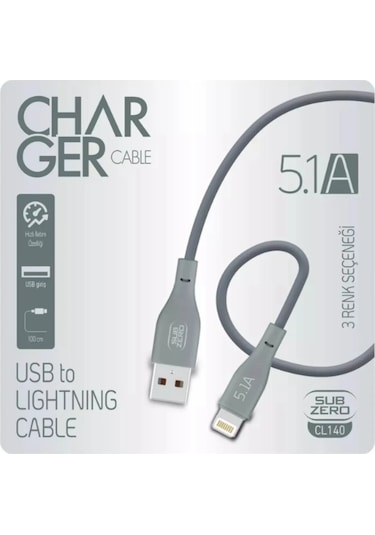 Subzero Cl140 Lightning 5.1a Hızlı Şarj & Data Kablosu 1 Metre Beyaz