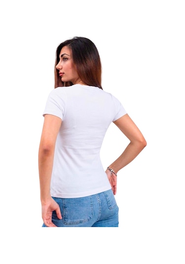 Thiff Kadın Ribana Buzy V Yaka T-shirt Tişört Beyaz