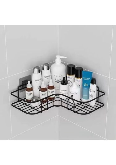 Banyo Rafı Duvara Monte Köşe Depolama Rafları Şampuan Tutucu Siyah