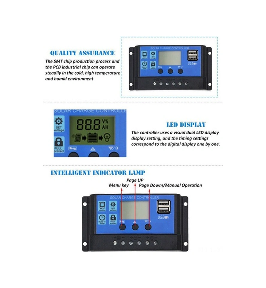 Fortunelane 12v/24v 100a Güneş Enerjisi Şarj Kontrol Cihazı - Akıllı Usb Çıkışlı