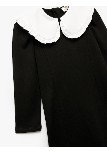 Koton Uzun Kollu Viskon Karışımlı Bebe Yaka Elbise Siyah 6wkg80005ak Siyah