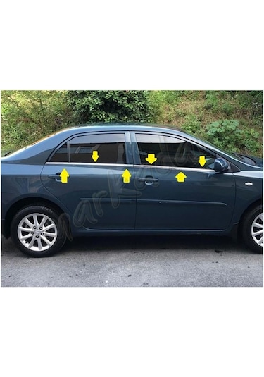 Toyota Uyumlu Corolla Krom Cam Çıtası 2007-2012 4 Parça Paslanmaz  Çelik