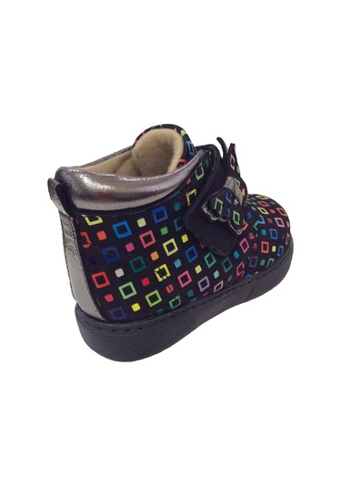 Ortopedikal 1001 Ridente Siyah Platin Baskı Bebe Kız Çocuk Bot % 100 Deri Kalın Tek Cırtlı Siyah