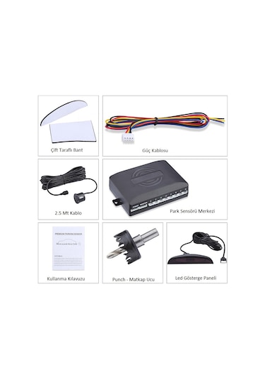 Dijital Ekranlı Araç Park Sensörü Ses İkazlı 4 Sensörlü Metalik Sarı