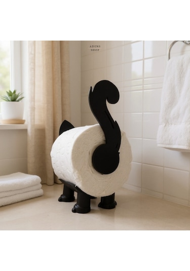 Dekoratif Kedi Şekilli Tuvalet Kağıdı Tutucu Siyah