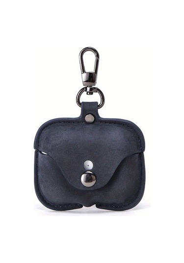 Techbloom Luxury Italian Crazy Horse Deri Kılıf Airpods Uyumlu Pro Ve 3 İçin Premium Sığır Derisi Koruyucu Kılıf Deep Blue 01