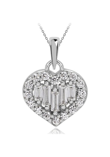 Diamond Line Gülaylar Beyaz Altın 8 Ayar Kalp Kolye