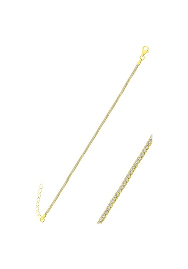 Gümüş Altın Yaldızlı Pırlanta Modeli Zirkon Taşlı Su Yolu Bilekli