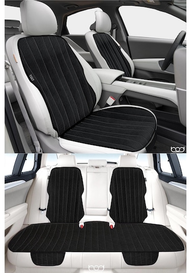 Bod Vodina Serisi Tay Tüyü Cepli Oto Koltuk Minder Seti Koltuk Koruma Kılıfı Ön Arka Set Siyah-beyaz