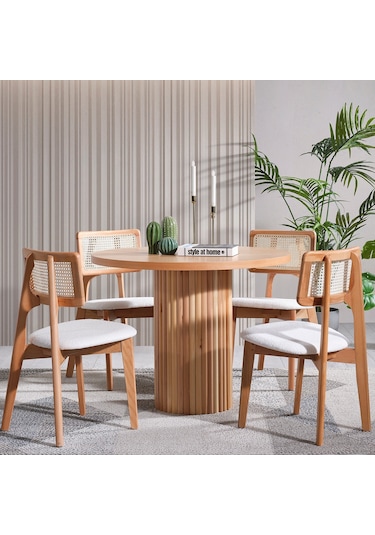 Arya Yuvarlak Ahşap Bohem Masa 110x110 Naturel