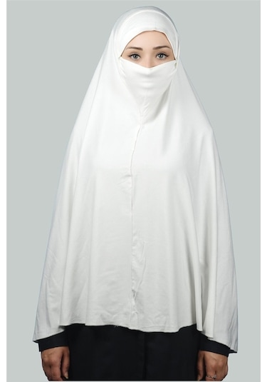 Altobeh Hazır Türban Peçeli Pratik Eşarp Tesettür Nikaplı Hijab - Namaz Örtüsü Sufle (5XL) - Ekru