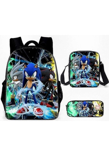 Sonic Temalı Üç Parçalı Okul Seti - Çocuklar Ve Hayranlar İçin Anime Esintili Sırt Çantası, Çapraz Çanta Ve Kalem Kutusu Diğer