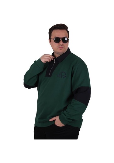 Starbattal Büyük Beden Polo Yaka Fermuarlı Sweat Double Face 25709 Neftı Neftı