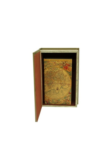 Authentic Eski Dünya Haritalı Kitap Şeklinde Kutu 2'li Set 27-21c